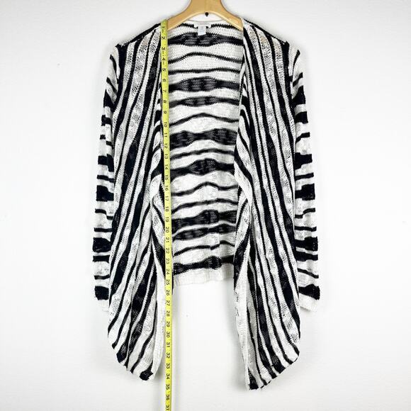 Chicos Darcy Drape Cardigan Sweater Black White Stripe Size Small - Picture 11 of 11